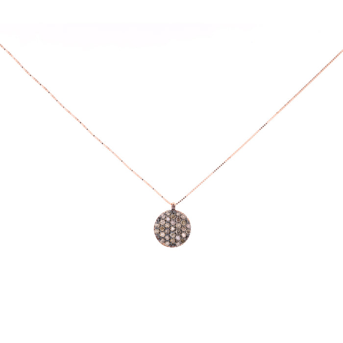 Rose gold necklace with diamonds.