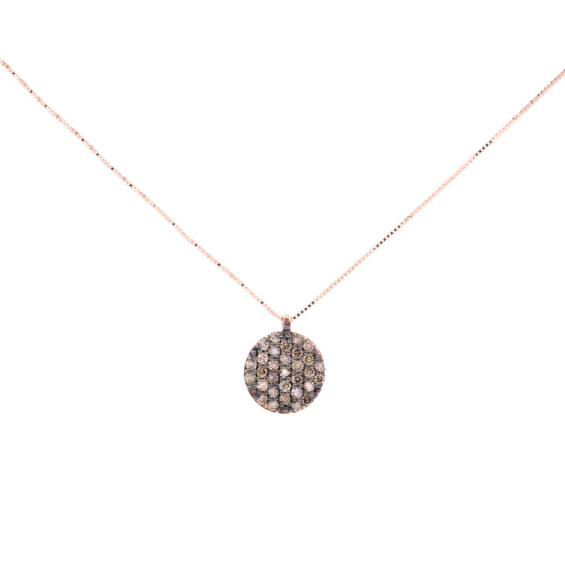 Rose gold necklace with diamonds.